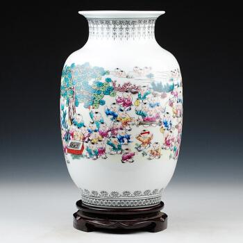 焕迪松 景德镇陶瓷器 中式仿古粉彩百子图花瓶 客厅家居装饰工艺品